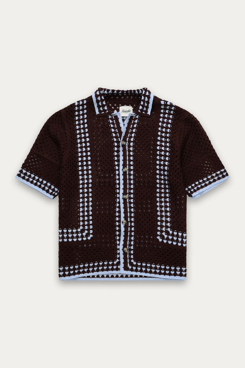 KUWALLA Knit Crochet Shirt Brown/Baby Blue