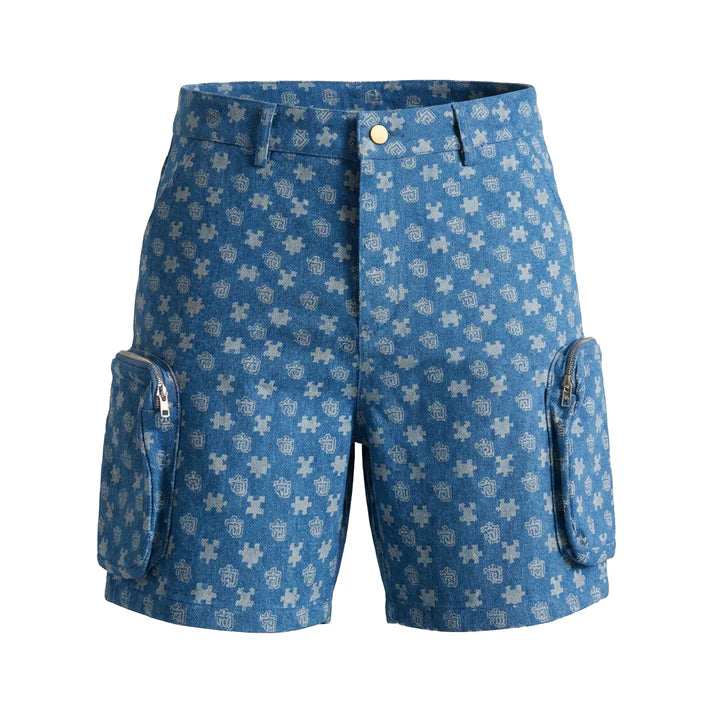 PIECES OF FASHION Monogram Denim Blue Shorts