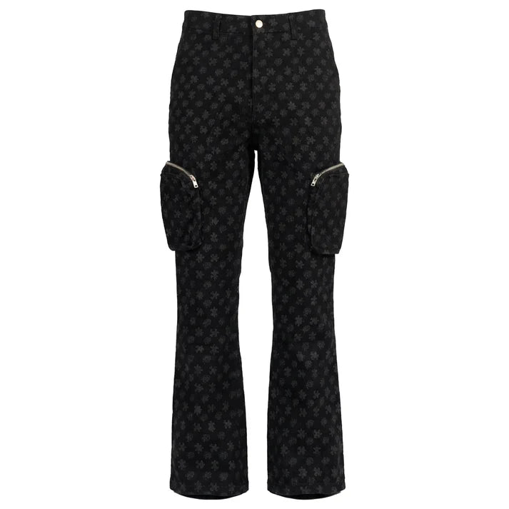 PIECES OF FASHION Monogram Denim Pant Black