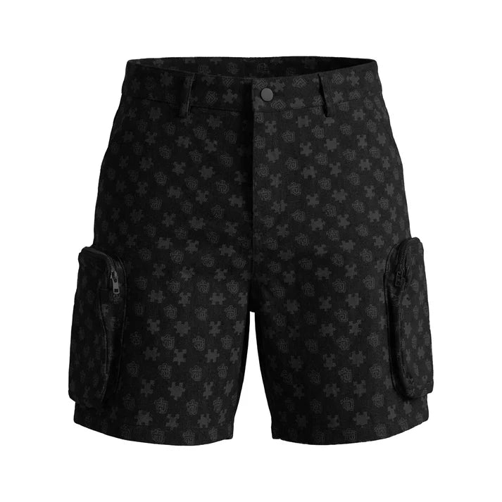 PIECES OF FASHION Monogram Denim Black Shorts