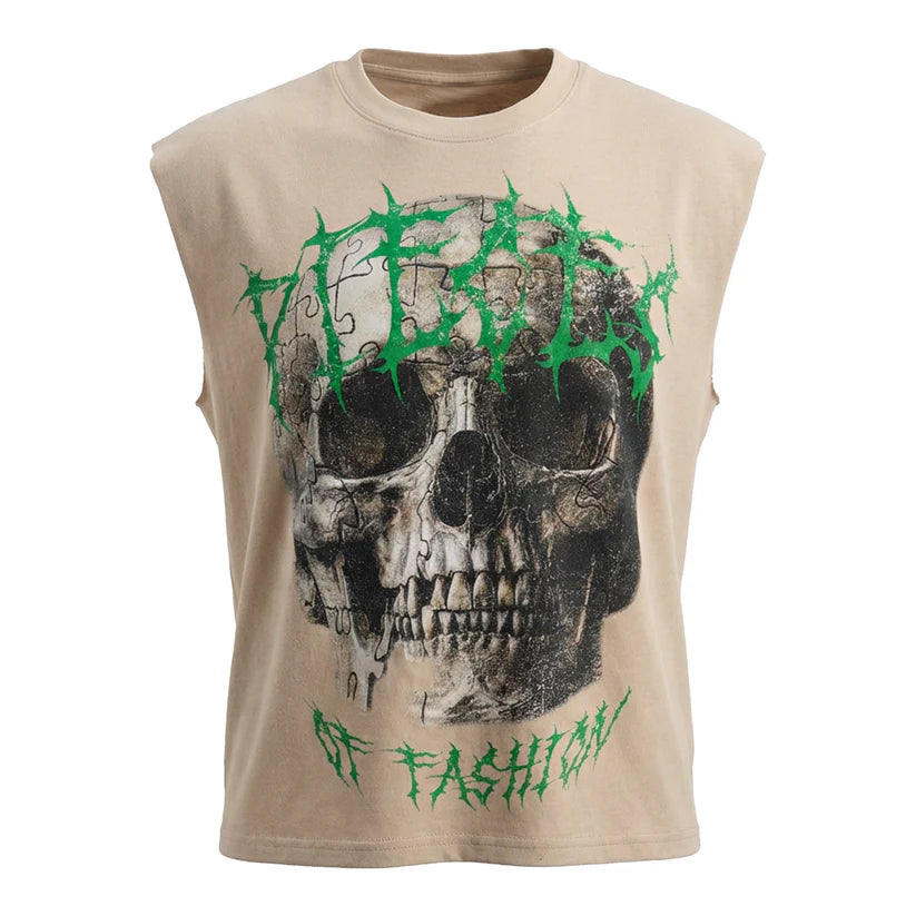 PIECES OF FASHION Skull Tank Cream