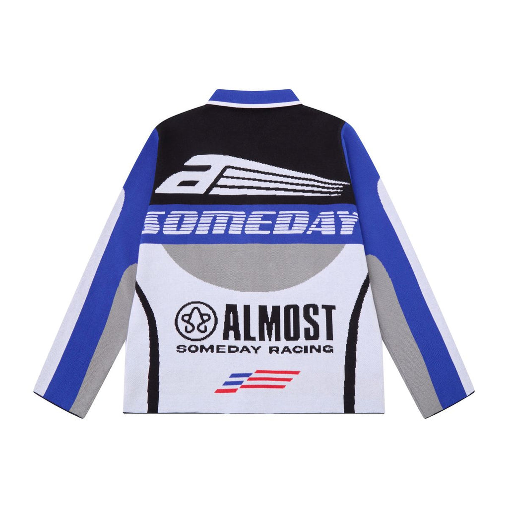 ALMOST SOMEDAY Moto Knit Jacket Blue