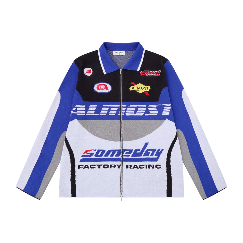 ALMOST SOMEDAY Moto Knit Jacket Blue