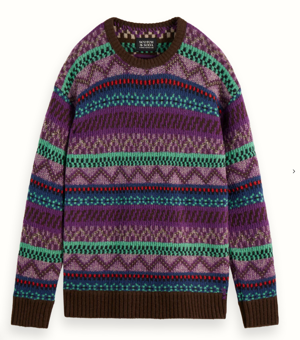 SCOTCH AND SODA JACQUARD DROPPED SHOULDER CREWNECK