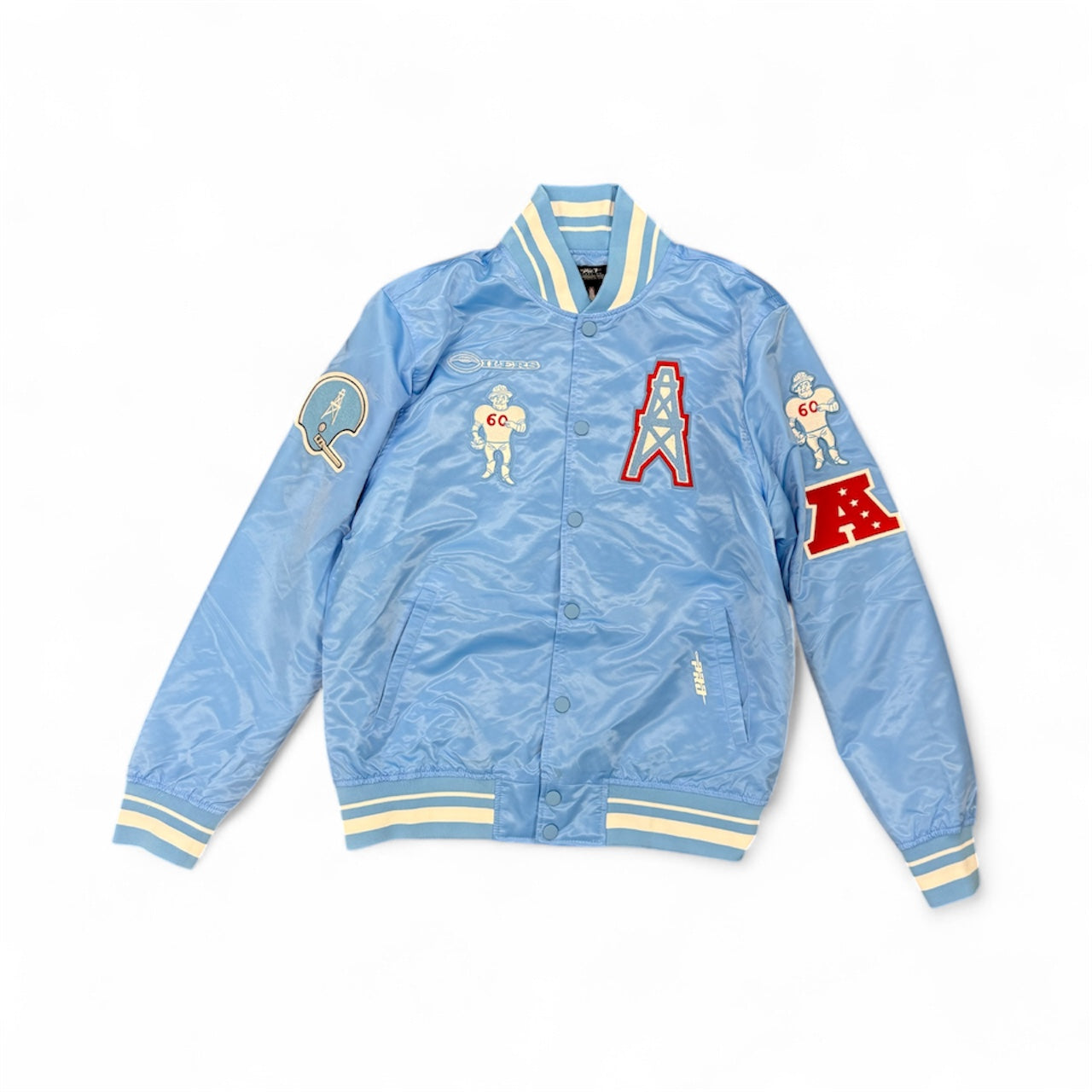 PROMAX HOUSTON OILERS RETRO CLASSIC RIB SATIN JACKET, UNIVERSITY BLUE