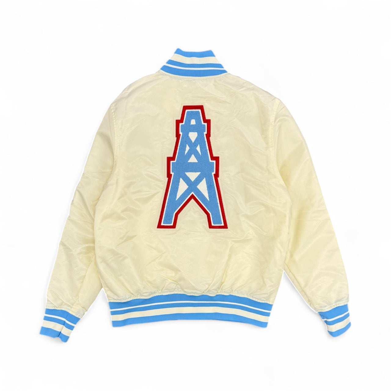 PROMAX HOUSTON OILERS RETRO CLASSIC RIB SATIN JACKET EGGSHELL/ UNIVERSITY BLUE