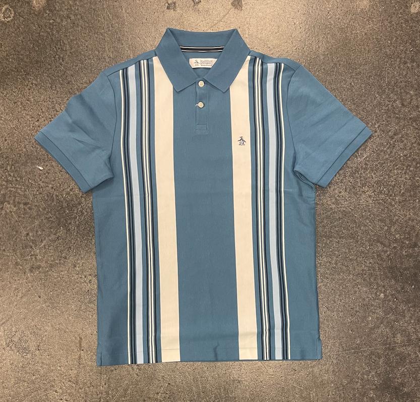 ORIGINAL PENGUIN SP23 STRIPED FRONT INTERLOCK POLO