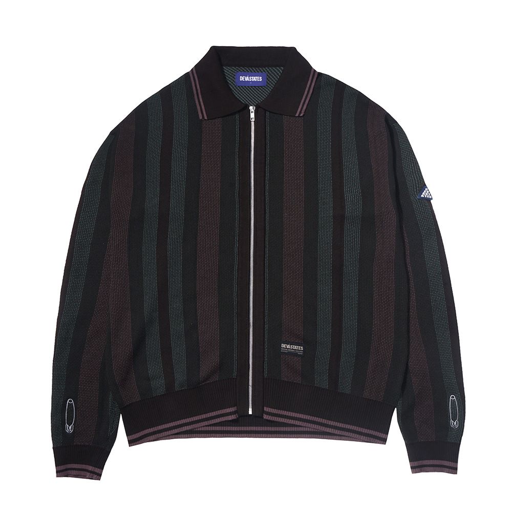 DEVATSTATES Striped Knitted Zip-Up Polo