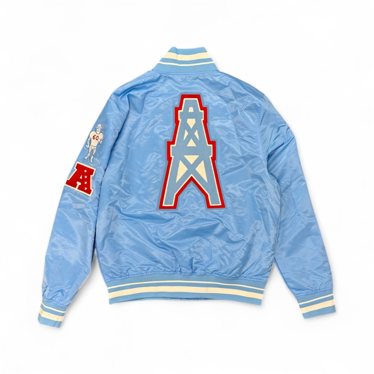 PROMAX HOUSTON OILERS RETRO CLASSIC RIB SATIN JACKET, UNIVERSITY BLUE